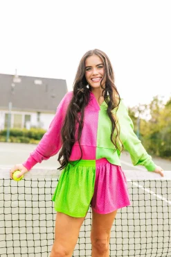 New Queen Of Sparkles Hot Pink & Apple Green Rhinestone Polo Sweatshirt