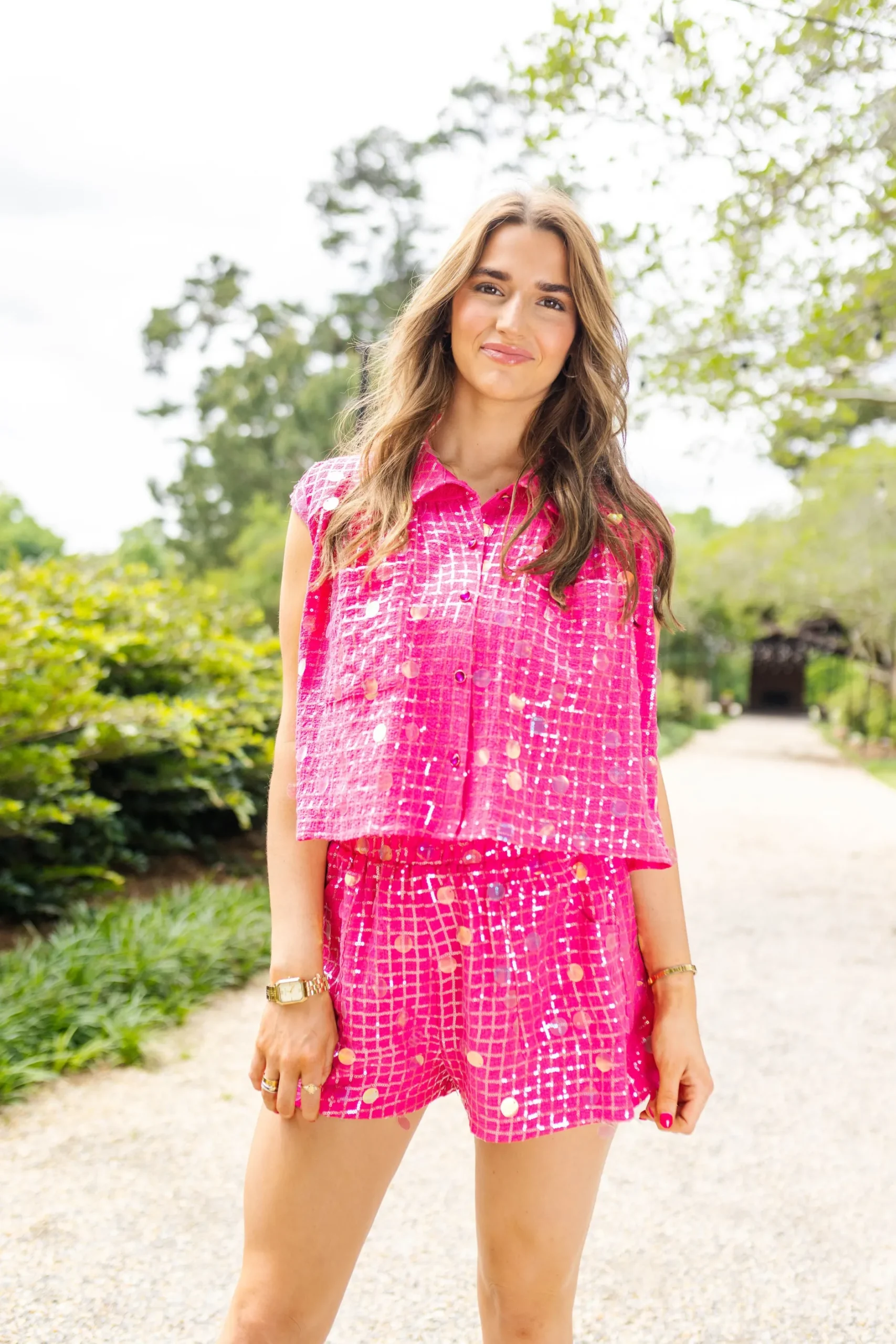 Online Queen Of Sparkles Hot Pink Checker Pailette Short