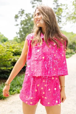 Cheap Queen Of Sparkles Hot Pink Checker Pailette Short