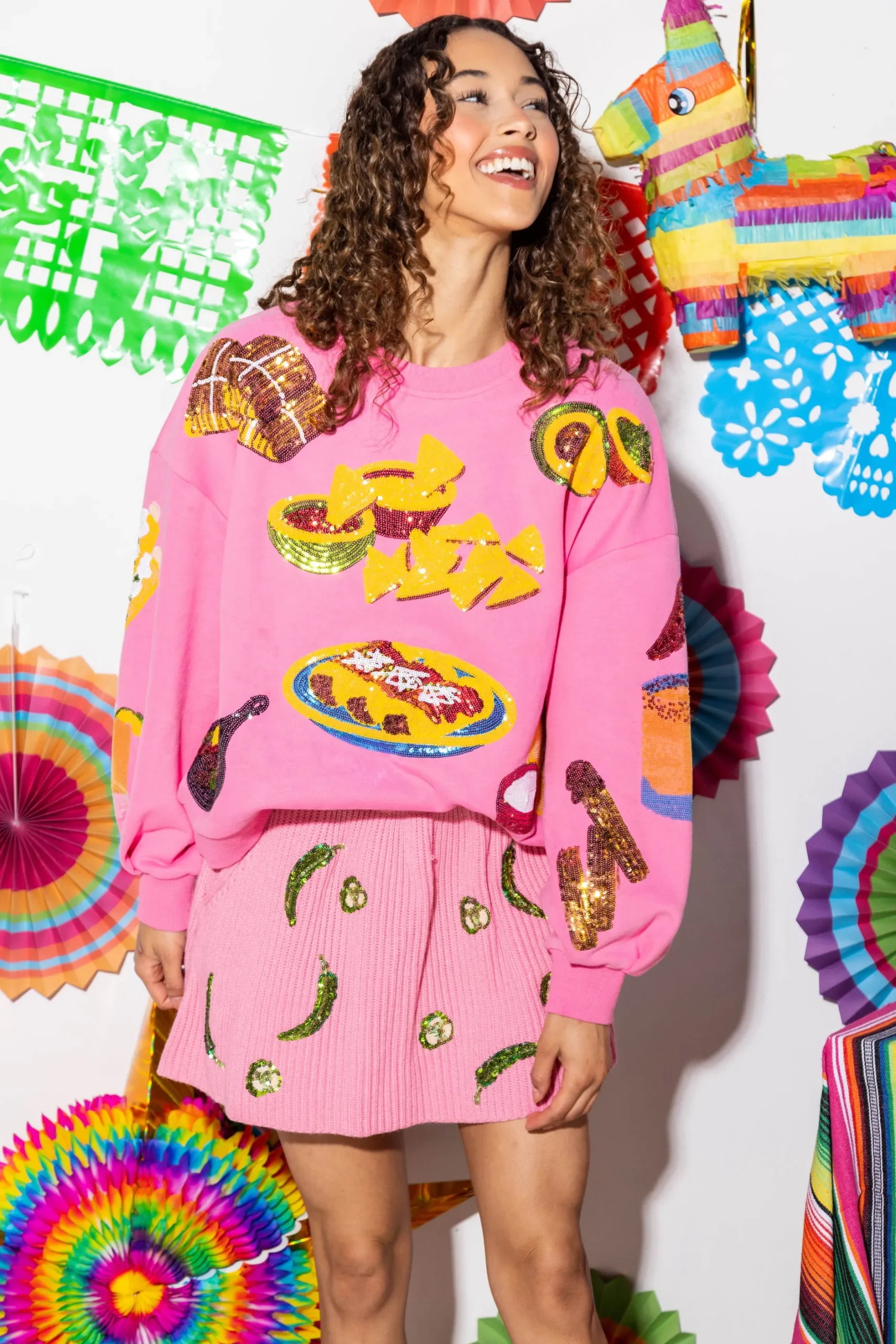 Best Queen Of Sparkles Hot Pink Mexican Food Sweatshirt