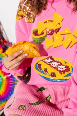 Best Queen Of Sparkles Hot Pink Mexican Food Sweatshirt
