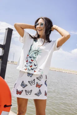 Discount Queen Of Sparkles Lady Liberty Butterfly Tee White