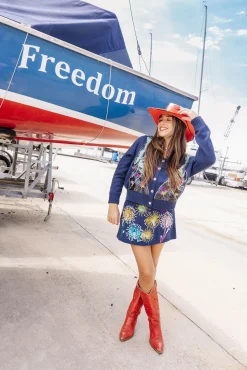 Best Sale Queen Of Sparkles Lady Liberty Firework Cardigan Navy