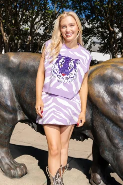 Best Sale Queen Of Sparkles Lavender Tiger Face Stripe Sweater Vest