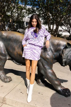 Store Queen Of Sparkles Lavender Tiger Print Tiger Head Sweater