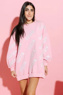 Best Queen Of Sparkles Light And White Queen All Over Sweatshirt Dress Pink