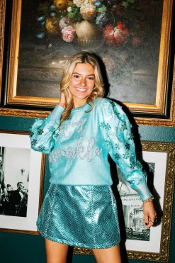 Cheap Queen Of Sparkles Light Blue Metallic Bubble Skirt