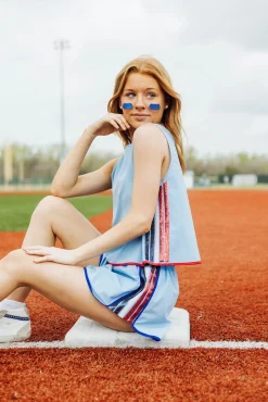 Hot Queen Of Sparkles Light Blue With Red, Blue & White Side Active Tank