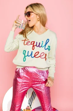 Flash Sale Queen Of Sparkles Light Green Tequila Queen Sweater