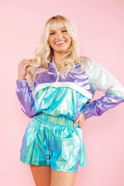 Store Queen Of Sparkles Light Purple & Green Metallic Active Hoody