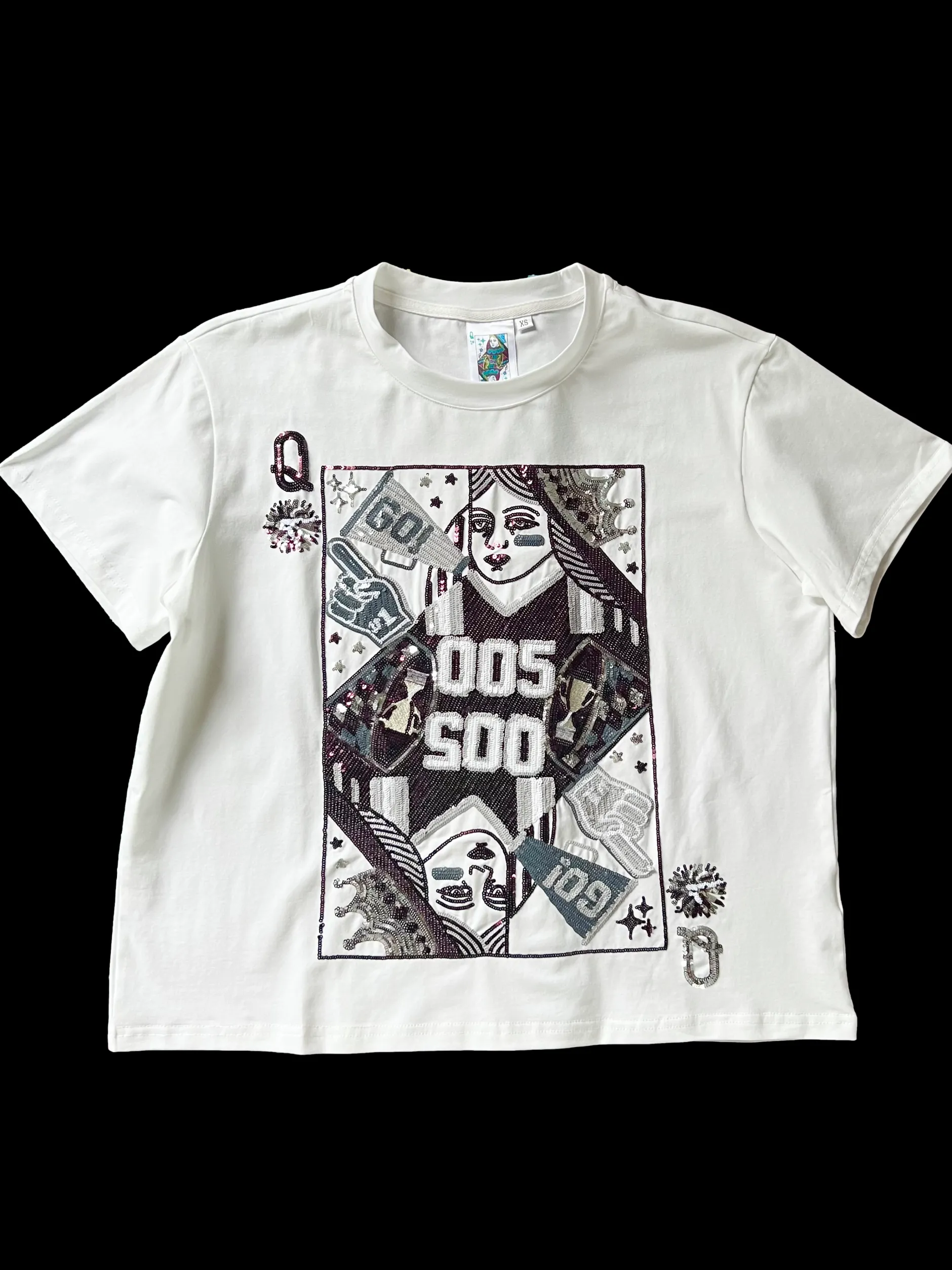 Cheap Queen Of Sparkles Maroon & Silver Card Tee