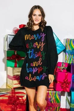 Cheap Queen Of Sparkles Merry Everything & Happy Always' Sweater Dress Black