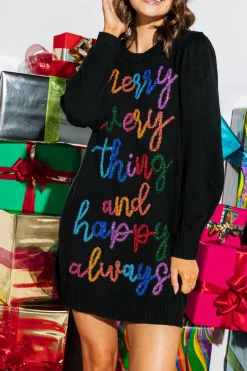Cheap Queen Of Sparkles Merry Everything & Happy Always' Sweater Dress Black