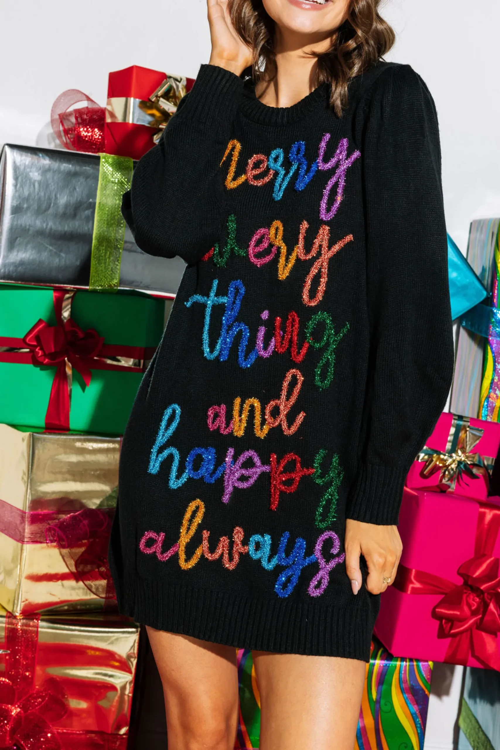 Cheap Queen Of Sparkles Merry Everything & Happy Always' Sweater Dress Black