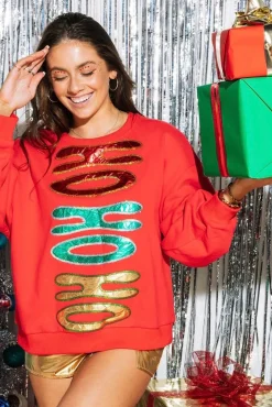 Cheap Queen Of Sparkles Metallic 'Ho Ho Ho' Sweatshirt Red