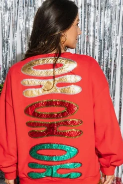 Cheap Queen Of Sparkles Metallic 'Ho Ho Ho' Sweatshirt Red