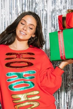 Cheap Queen Of Sparkles Metallic 'Ho Ho Ho' Sweatshirt Red
