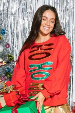 Cheap Queen Of Sparkles Metallic 'Ho Ho Ho' Sweatshirt Red
