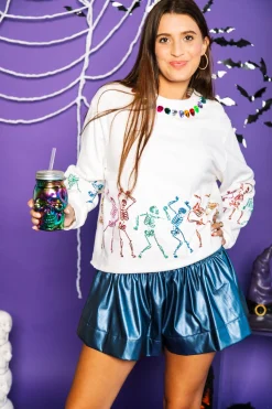 Shop Queen Of Sparkles Midnight Blue Leather Swing Shorts