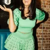Discount Queen Of Sparkles Mint Cotton Rhinestone Smocked Top