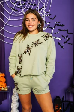 Flash Sale Queen Of Sparkles Moss Green Embellished Spider Short