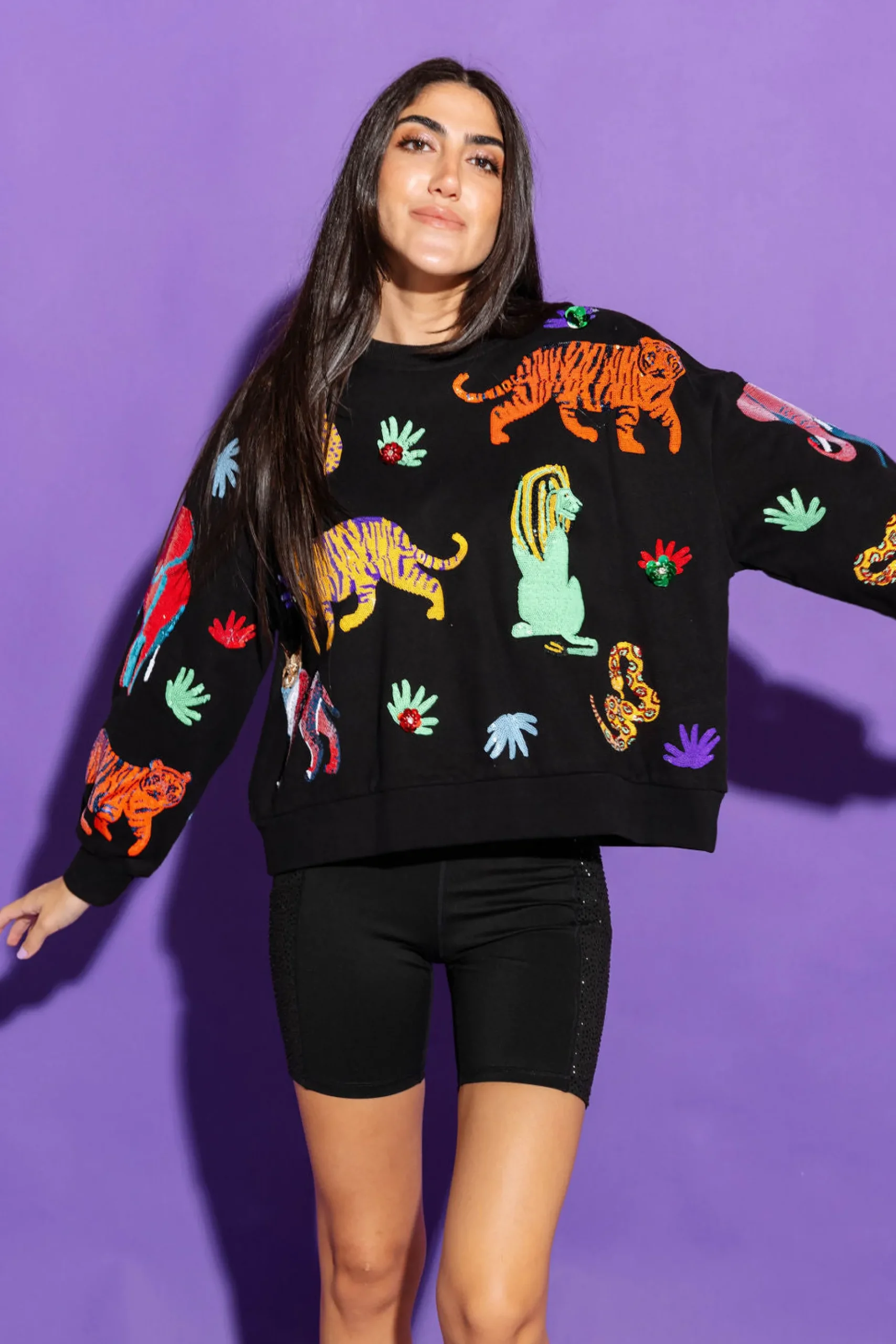 Shop Queen Of Sparkles Multi Animal Sweatshirt Black