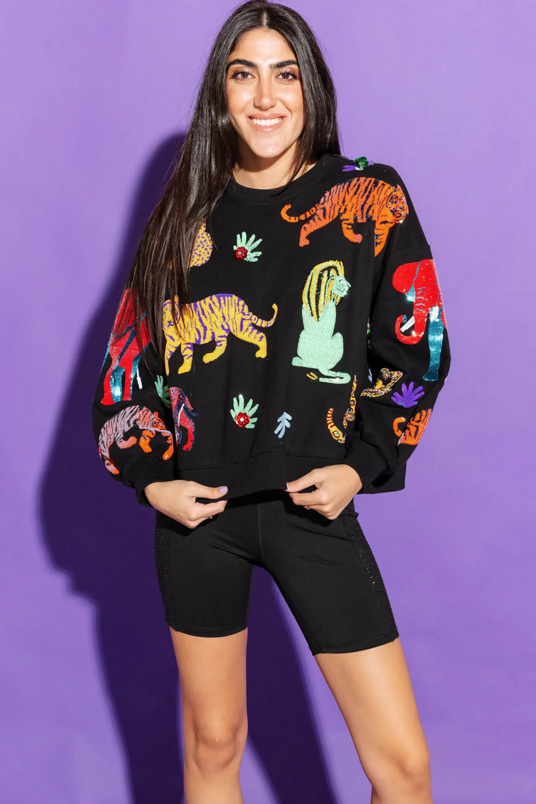 Shop Queen Of Sparkles Multi Animal Sweatshirt Black