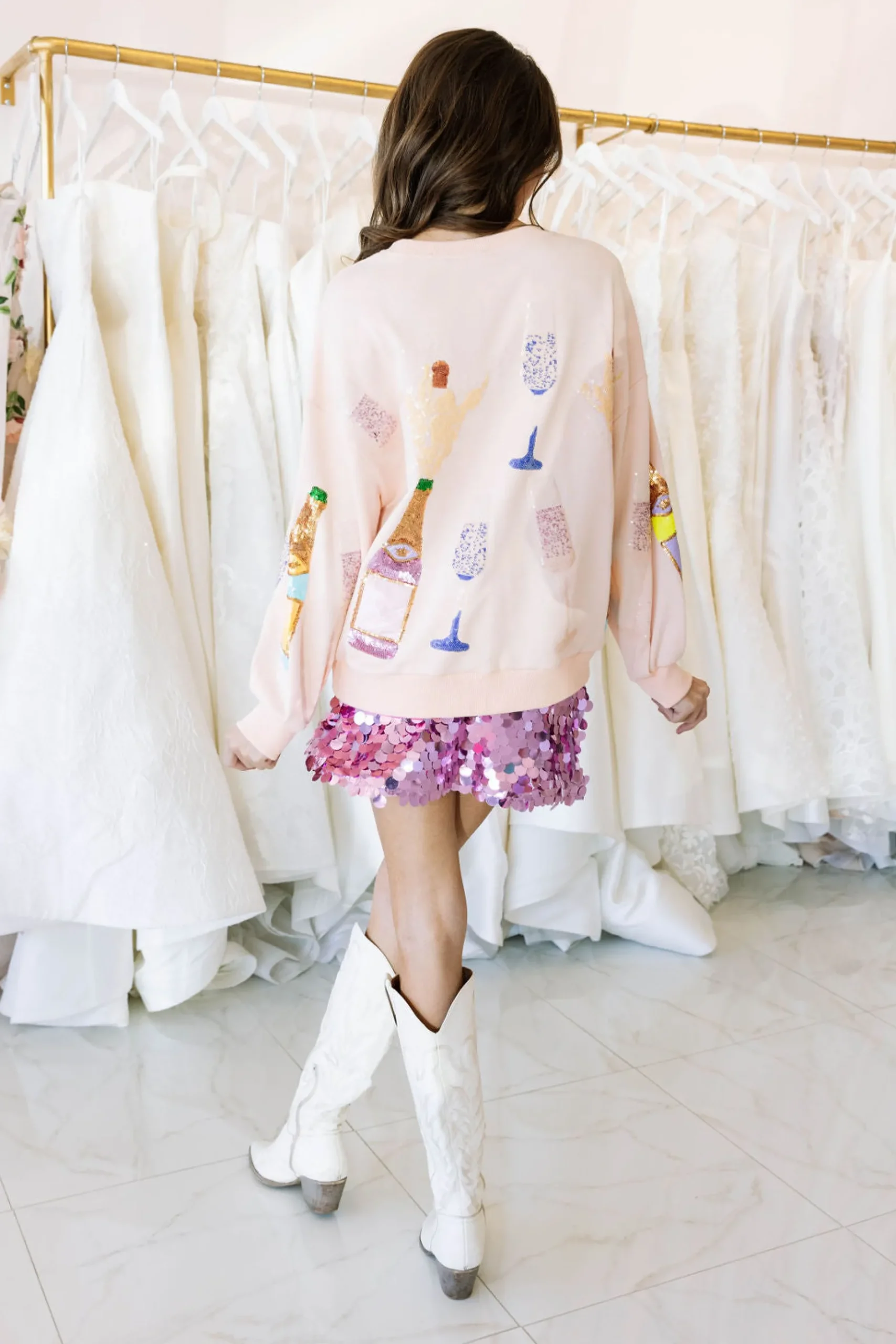 Best Queen Of Sparkles Multi Champagne Sweatshirt Pale Pink