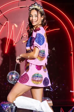 Store Queen Of Sparkles Multi Disco Ball Skort Pink