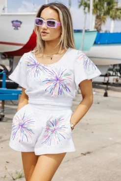 Hot Queen Of Sparkles Multi Firework Top White