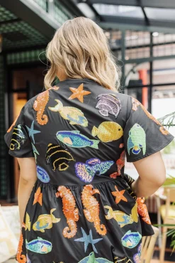 Cheap Queen Of Sparkles Multi Fish Collar Romper Black