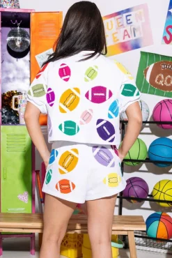 Clearance Queen Of Sparkles Multi Fuzzy Football Shorts White