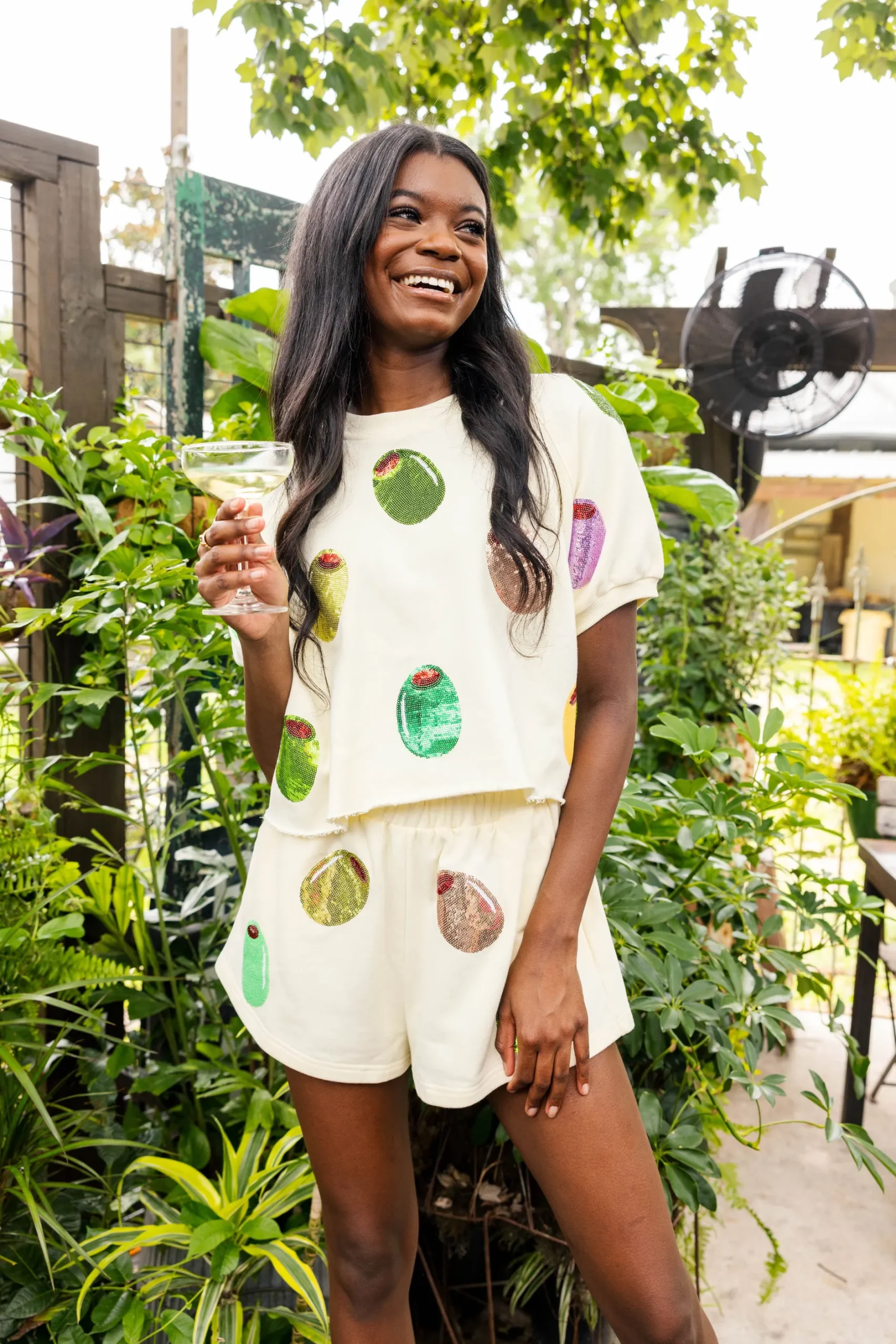 Clearance Queen Of Sparkles Multi Olive All Over Short Ivory