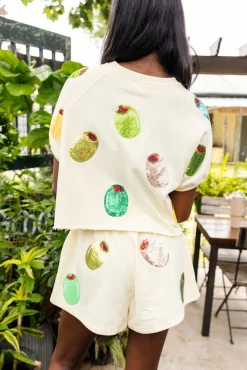 Clearance Queen Of Sparkles Multi Olive All Over Short Ivory