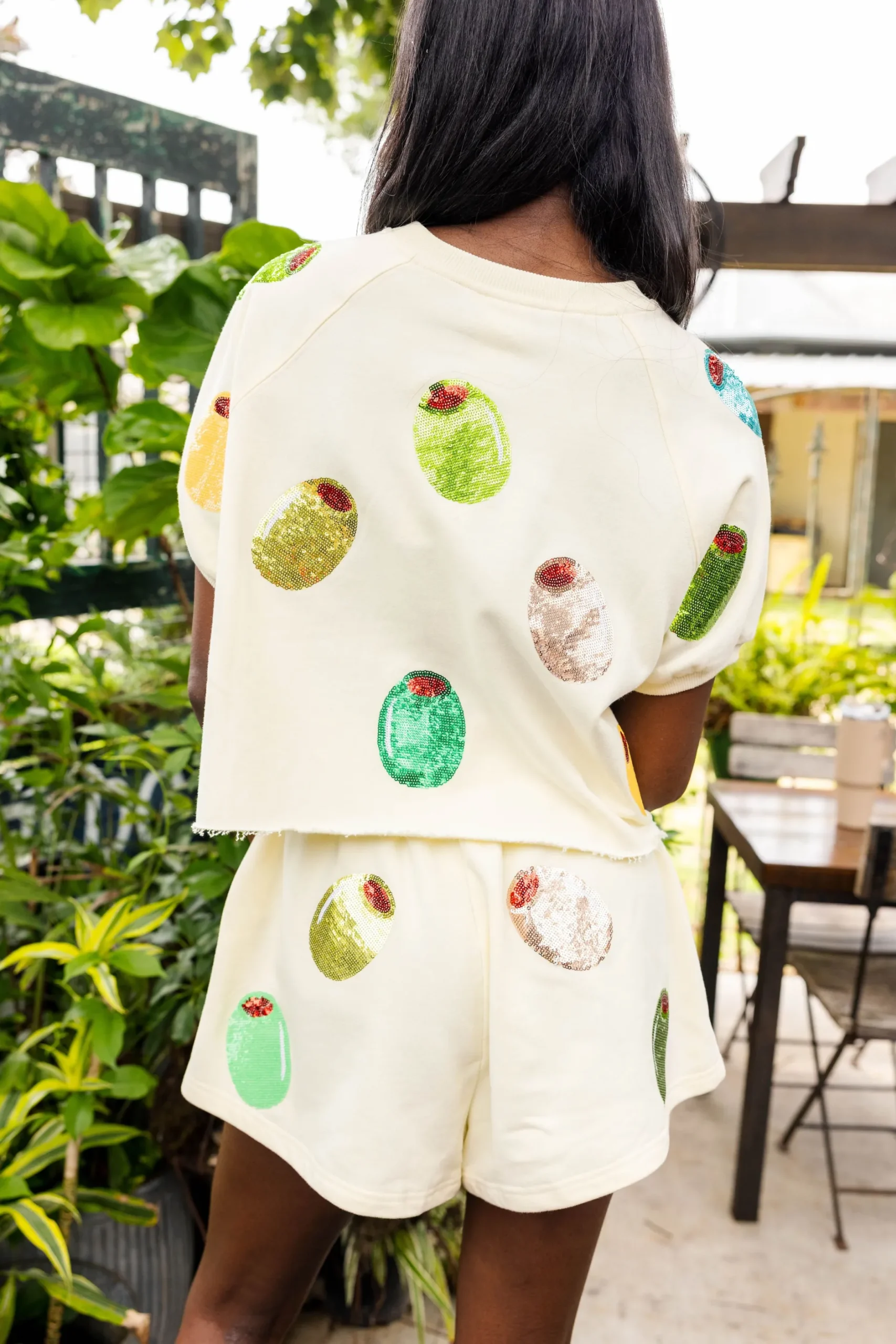 Clearance Queen Of Sparkles Multi Olive All Over Short Ivory