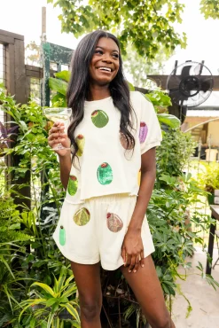 Store Queen Of Sparkles Multi Olive Short Sleeve Top Ivory