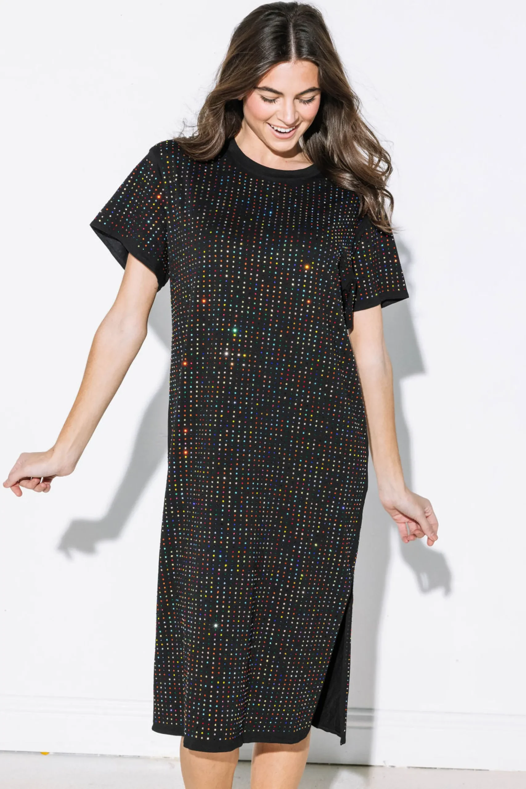 Fashion Queen Of Sparkles Multi Rhinestone Active Midi Dress Black