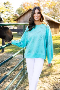 Store Queen Of Sparkles Multi Rhinestone Sweatshirt Seafoam