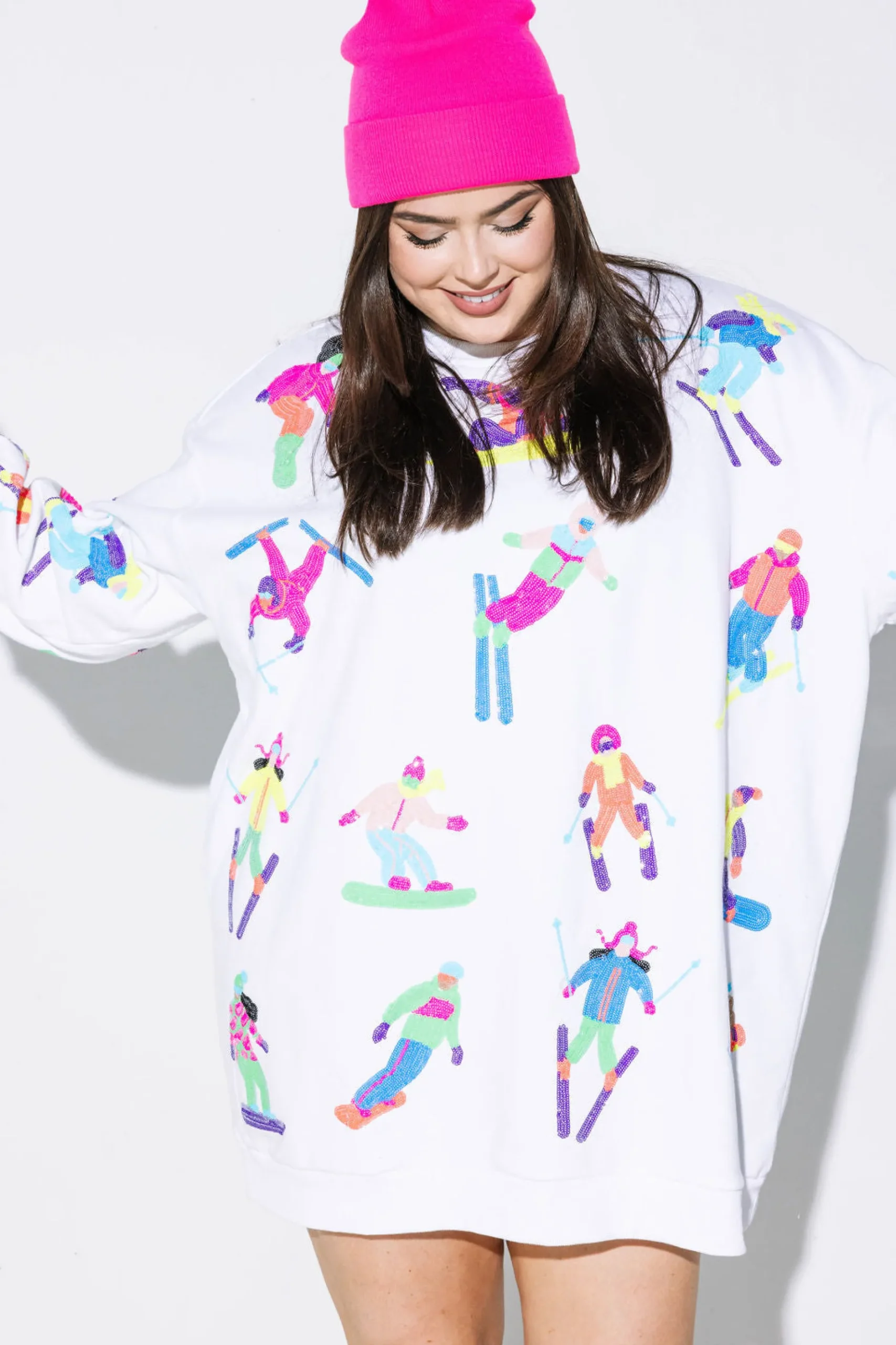 Clearance Queen Of Sparkles Multi Scatter Skier Sweatshirt Dress White
