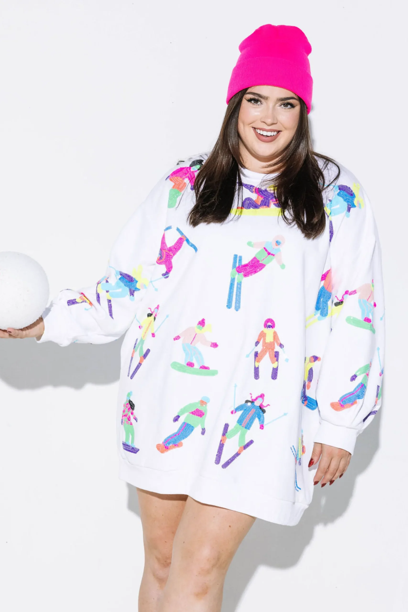 Clearance Queen Of Sparkles Multi Scatter Skier Sweatshirt Dress White
