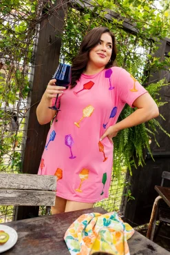 Shop Queen Of Sparkles Multi Wine Glass Tee Dress Pink