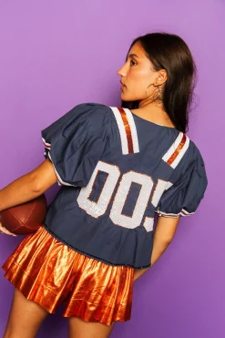 Fashion Queen Of Sparkles Navy & Orange Qos Jersey Peplum Top