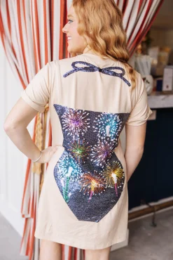 Sale Queen Of Sparkles Navy Firework Swimsuit Coverup Tan