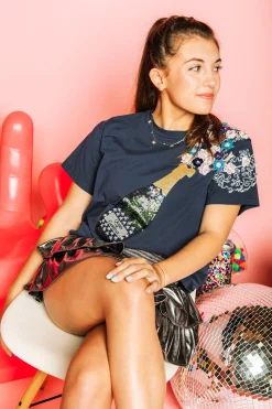 Best Sale Queen Of Sparkles Navy I Ver Tar Popping Cha Pagne Tee