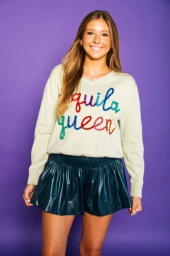 Sale Queen Of Sparkles Navy Leather Swing Shorts