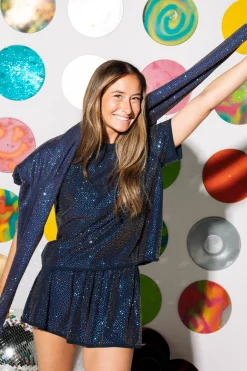 Fashion Queen Of Sparkles Navy Rainbow Active Rhinestone Top