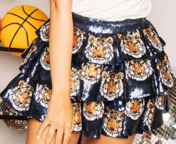 Sale Queen Of Sparkles Navy Tiered Sequin Skirt With Tigers