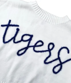 Outlet Queen Of Sparkles Navy "Tigers" Feather Sleeve Sweater