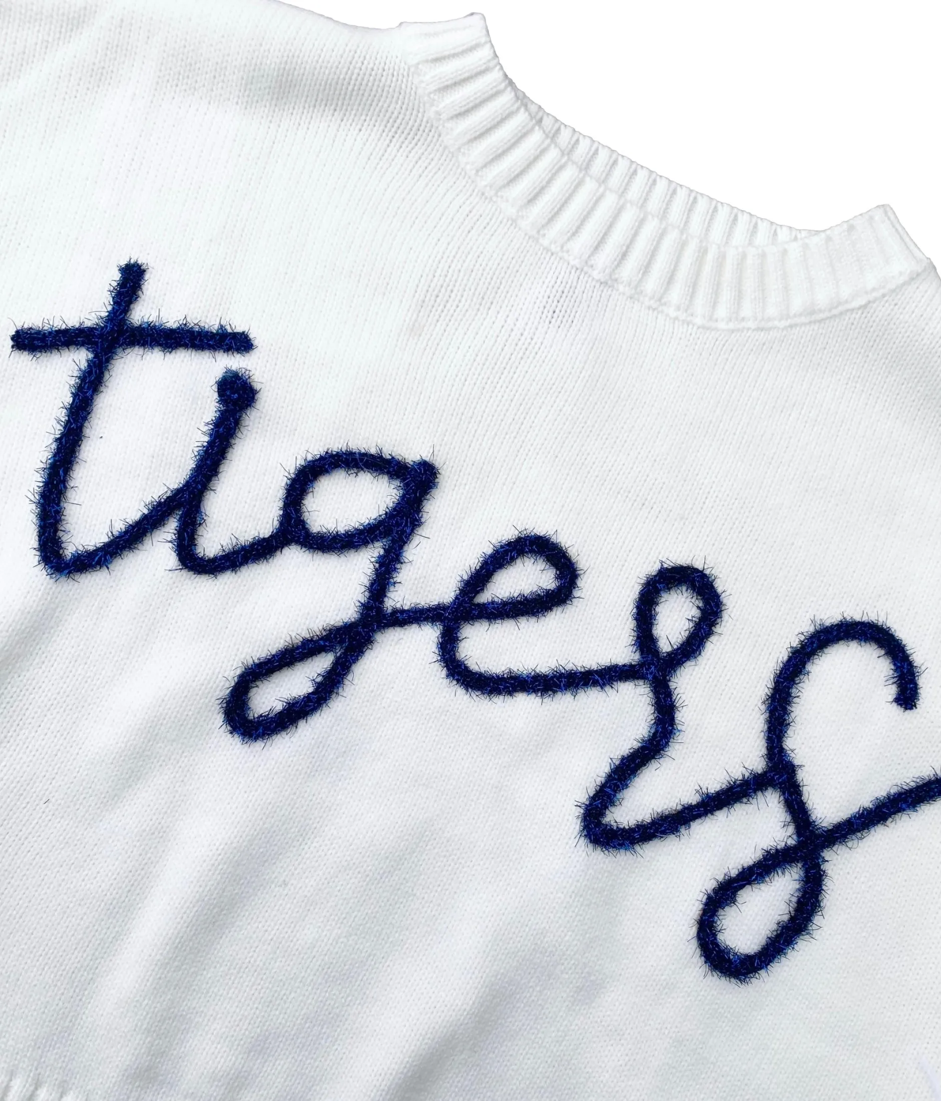 Outlet Queen Of Sparkles Navy "Tigers" Feather Sleeve Sweater