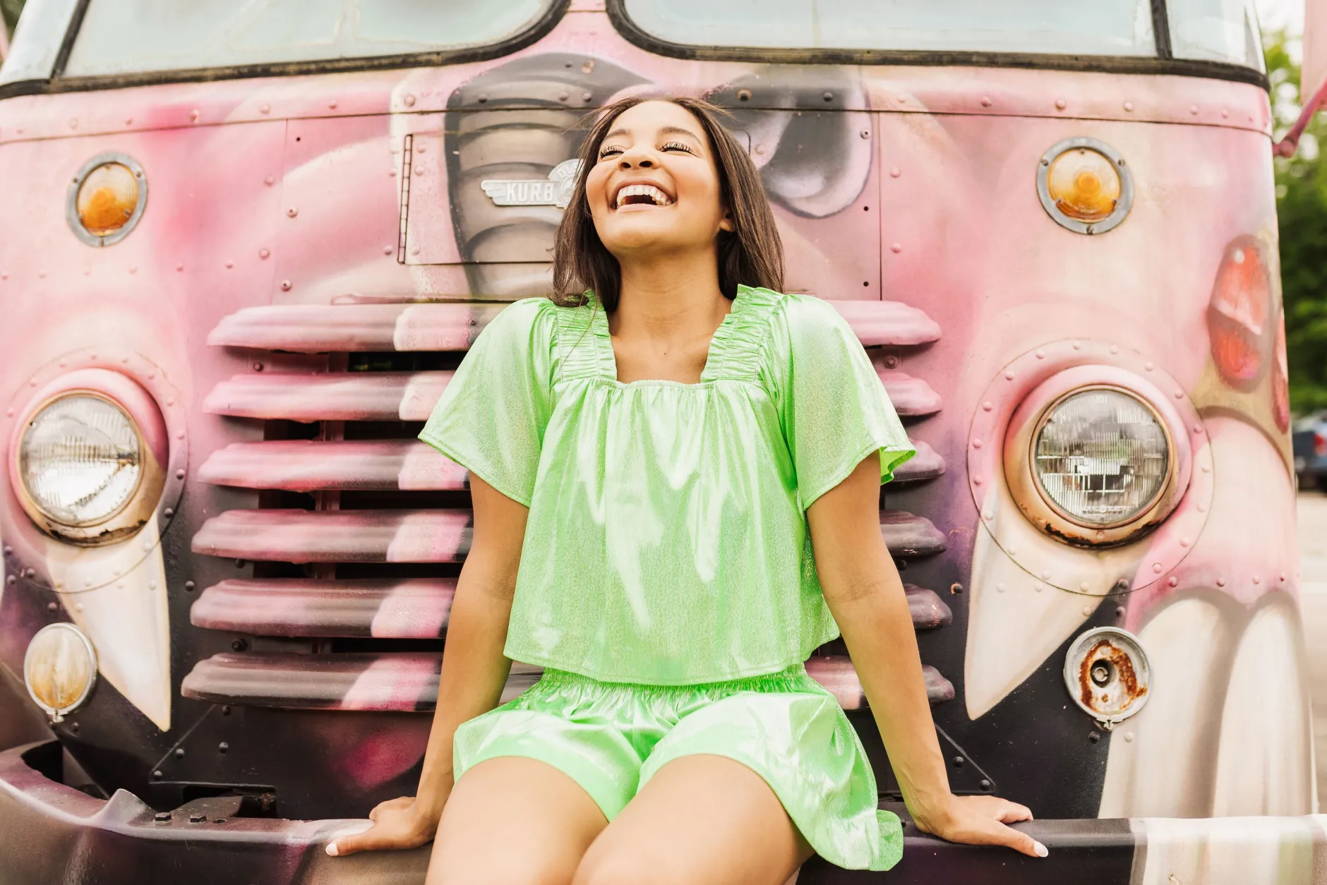 Fashion Queen Of Sparkles Neon Green Holo Stripe Flutter Top